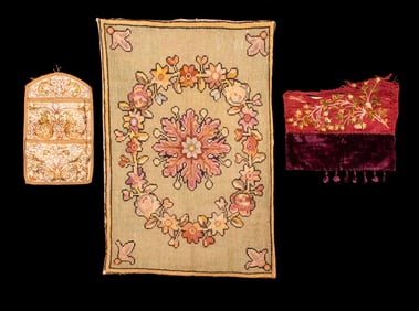 THREE EMBROIDERED HOUSEHOLD TEXTILES, MID 19TH C & 1880s