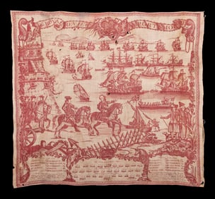COMMEMORATIVE HANDKERCHIEF DEPICTING THE ROYAL REVIEW PORTSMOUTH, 1778