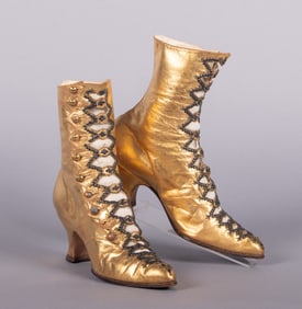EMBROIDERED GOLD KID LADIES BOOTS, 1890s