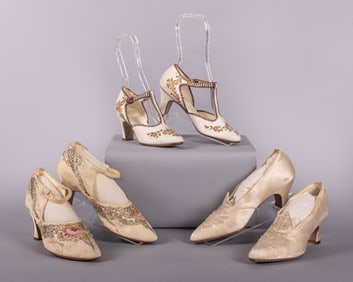 THREE PAIR LADIES PARTY OR EVENING SHOES, PARIS & MINNEAPOLIS, 1920-1930s