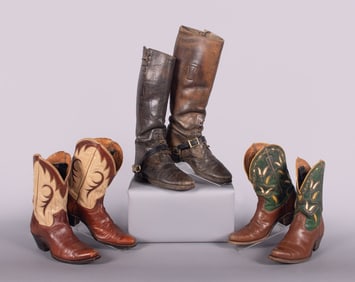 TWO PAIR COWBOY & ONE PAIR RIDING BOOTS, USA, 1930-1960s