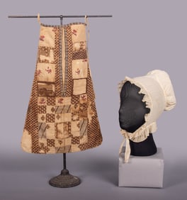 PIECEWORK POCKET & COTTON BONNET, LATE 18TH C & 1830s