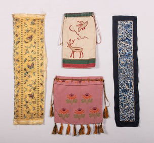 EMBROIDERED CHINESE SLEEVE BANDS & EMBROIDERED REGIONAL BAGS, LATE 19TH
