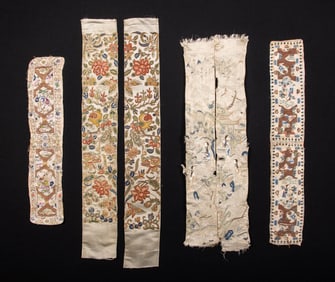SIX EMBROIDERED SLEEVE CUFFS, LATE 19TH C, CHINA