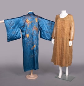 EMBROIDERED KIMONO & EVENING DRESS, 1920s & 1940s