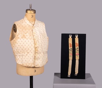 REGENCY ERA BOYS WAISTCOAT & THEOREM STENCILED GARTERS, 1820s & c. 1846