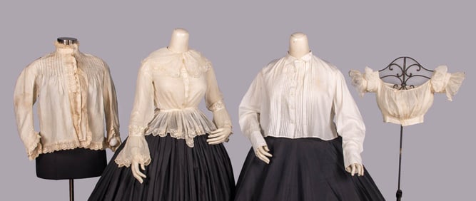 FOUR COTTON SHIRTWAISTS OR BODICES, 1840-1865