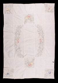 THREE EMBROIDERED OR APPLIQUE QUILT TOPS, USA, 1940-1960