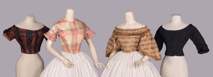 FOUR SILK EVENING OR DAY BODICES, 1855-1865