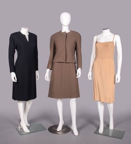 TWO PAULINE TRIGERE WOOL DAY DRESSES & ONE SLIP, USA, LATE 1950-1960s