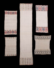 FIVE COTTON EMBROIDERED OR WOVEN TOWELS, TURKEY, EARLY 20TH C