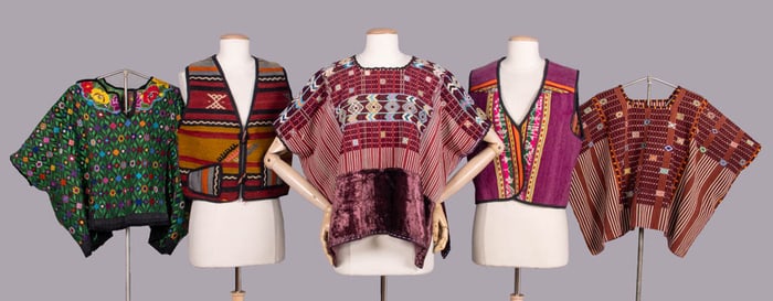 TWO HUIPILS & THREE VESTS, LATIN AMERICA, 1950-1980s