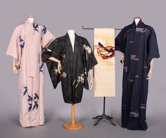 TWO KIMONO, ONE HAORI & ONE OBI, JAPAN, MID-LATE 20TH C