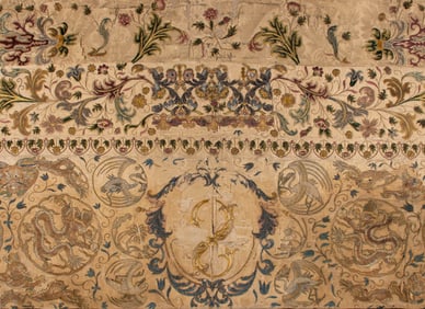 SILK & GOLD EMBROIDERED PANEL, COLONIAL PORTUGAL, 1585-1610