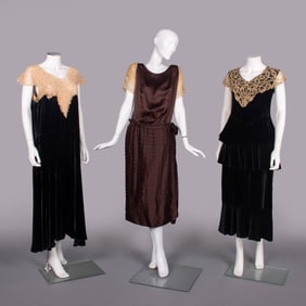 THREE SILK VELVET OR SATIN DRESSES, SAN FRANCISCO, MID 1920-EARLY 1930s