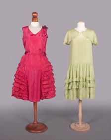 TWO FAILLE OR CREPE PARTY DRESSES, 1920s