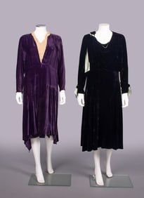 TWO SILK VELVET AFTERNOON DRESSES, LATE 1920-EARLY 1930s