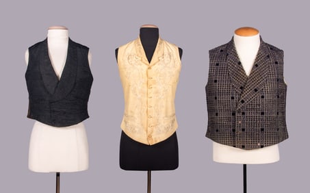 ONE FINELY EMBROIDERED WEDDING & TWO SILK WAISTCOATS, 1850s