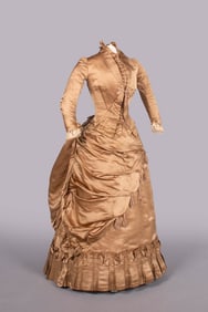 SILK TWILL BUSTLE DRESS, c. 1885