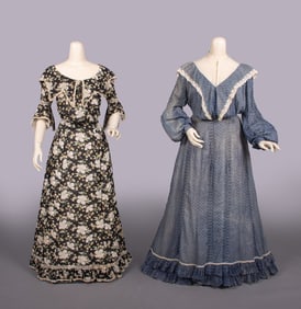 TWO RESIST PRINTED COTTON DAY DRESSES, 1902-1904