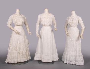 THREE COTTON OR LINEN LINGERIE DRESSES, c. 1905
