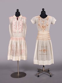 TWO HAND EMBROIDERED & SMOCKED DAY DRESSES, c. 1920