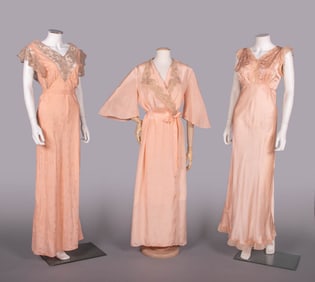 TWO SILK BOUDOIR DRESSES & ONE ROBE, 1930-1933