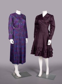 TWO YSL WOOL OR SILK ENSEMBLES, PARIS, 1970-1980s