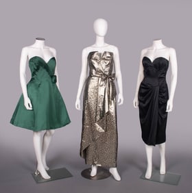 SILK DESIGNER PARTY OR EVENING DRESSES, USA, 1980s