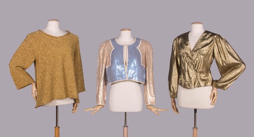 THREE GOLD LAME’ OR SEQUIN ENCRUSTED EVENING TOPS, FRANCE & USA, 1980s