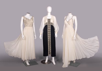THREE CHIFFON OR CREPE EVENING GOWNS, USA, 1970-1990s