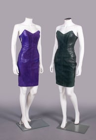 TWO MICHAEL HOBAN LEATHER & SUEDE MINI DRESSES, USA, 1980s