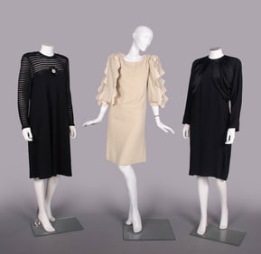 THREE DESIGNER DINNER OR PARTY DRESSES, USA, 1970-1980s