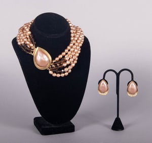 YSL FAUX PEARL & CRYSTAL DEMI-PARURE, PARIS, 1980s