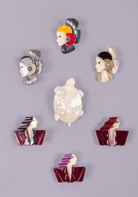 SEVEN LEA STEIN BROOCHES, PARIS