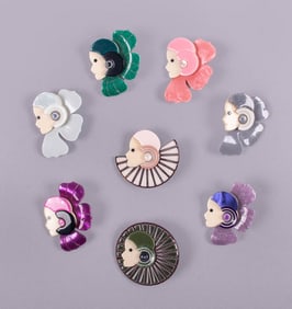 EIGHT LEA STEIN LADY BROOCHES, PARIS
