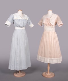 TWO STRIPED COTTON DAY DRESSES, c. 1914