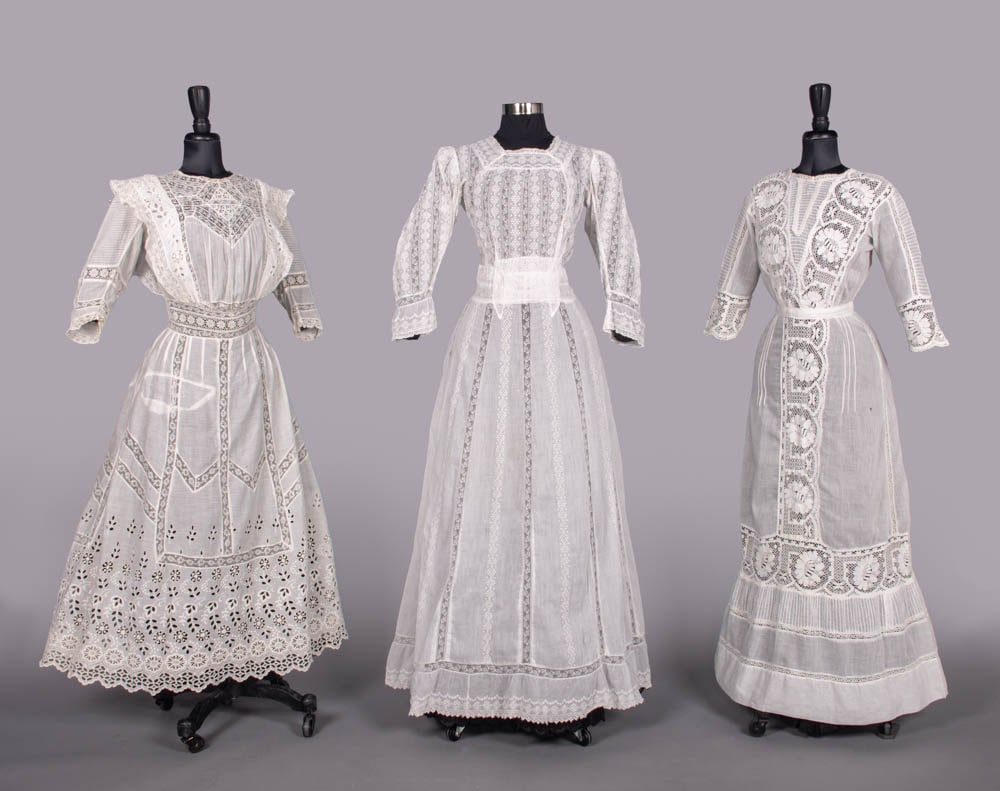 THREE EMBROIDERED COTTON & LACE LINGERIE DRESSES, 1905-1910 (1 of 10)