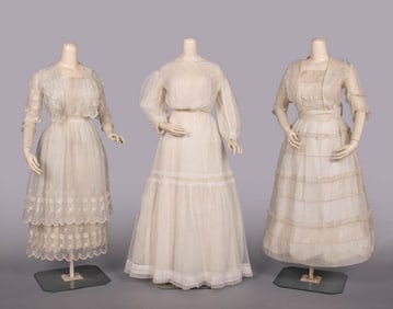 ONE NET & TWO PINA FIBER LINGERIE DRESSES, c. 1904 & c. 1917