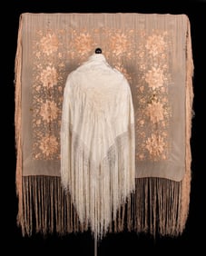 TWO EMBROIDERED CANTON SHAWLS, 1880s & c. 1930