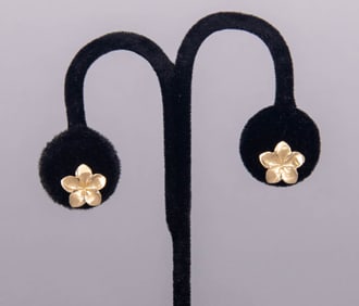 14K YELLOW GOLD FLORAL EAR STUDS, MODERN