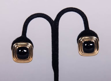 MAZ 14K ONYX EARCLIPS, 1980s