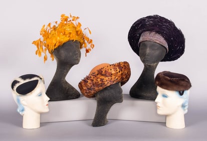 FIVE FUR FELT OR FEATHERED HATS, NEW YORK, 1950-1990s