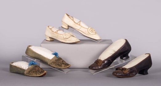 TWO PAIRS OF LADIES SHOES & ONE PAIR OF TURKISH SLIPPERS, 1860-1880s