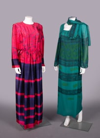 BLASS & TRIGERE PAINTED SILK EVENING DRESSES, USA, 1970-1980s