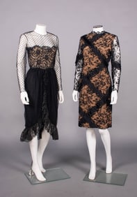 TWO BILL BLASS LACE COCKTAIL DRESSES, USA, 1970-1980s