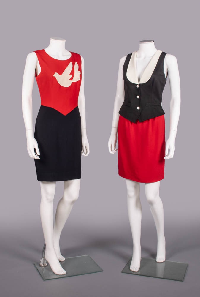 TWO MOSCHINO BLACK, WHITE & RED MINI DRESSES, ITALY, 1990s (1 of 9)