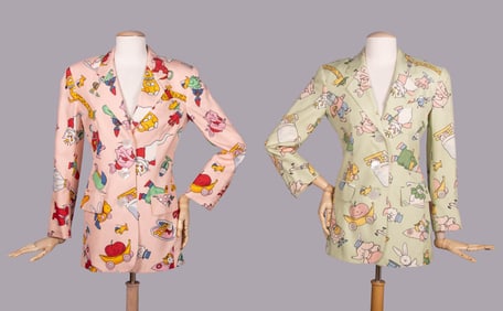TWO MOSCHINO CARTOON PRINTED SILK BLAZERS, ITALY, 1990s