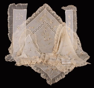 TWO SETS OF HAND EMBROIDERED LAWN TABLE LINENS, FRANCE, c. 1900