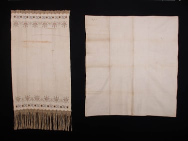 EMBROIDERED & HOMESPUN LINEN TABLE COVERINGS, 1765-1770 & c. 1858